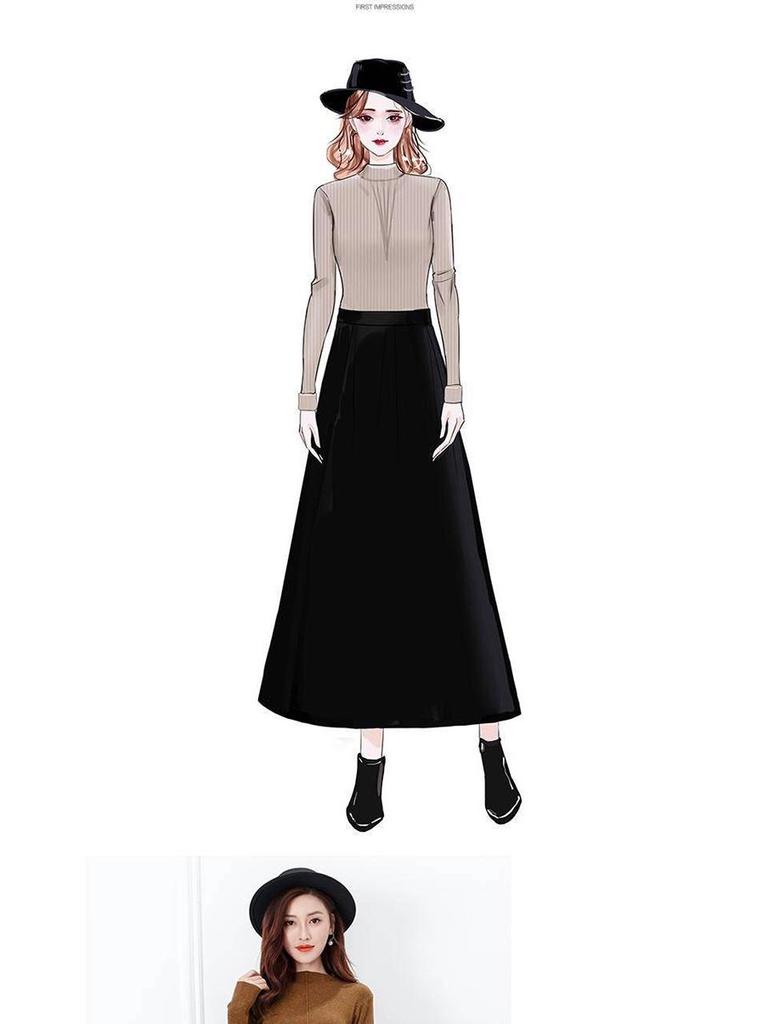 2025 High Waist Midi A-line Skirt - Versatile, Slimming, Plus Size, Hips Covering Women's Fashion for Spring, Autumn, Winter