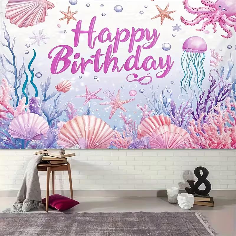2D Pastel Underwater World Backdrop Pink Happy Birthday Kids Studio Photography Background