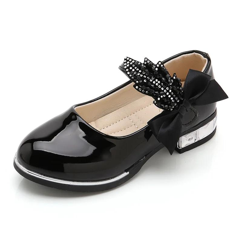 Kids Princess Shoes Solid Color Formal Versatile Girls Leather Shoes with Sweet Bow New Children Dance Dress Shoe for Party