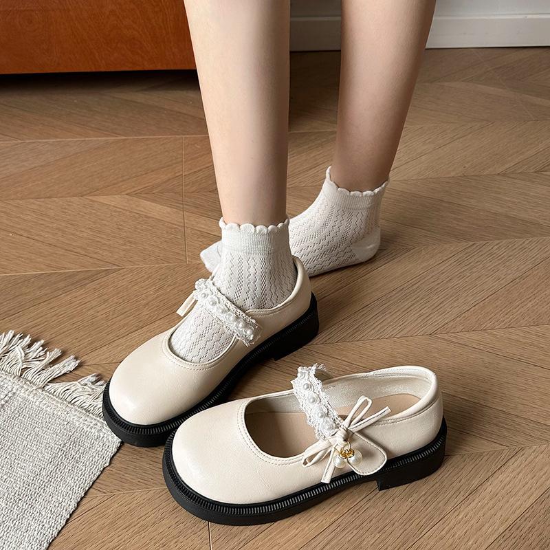 White pearl versatile platform small leather shoes women's 2025 new summer jk with skirt soft sole fashion Mary Jane shoes