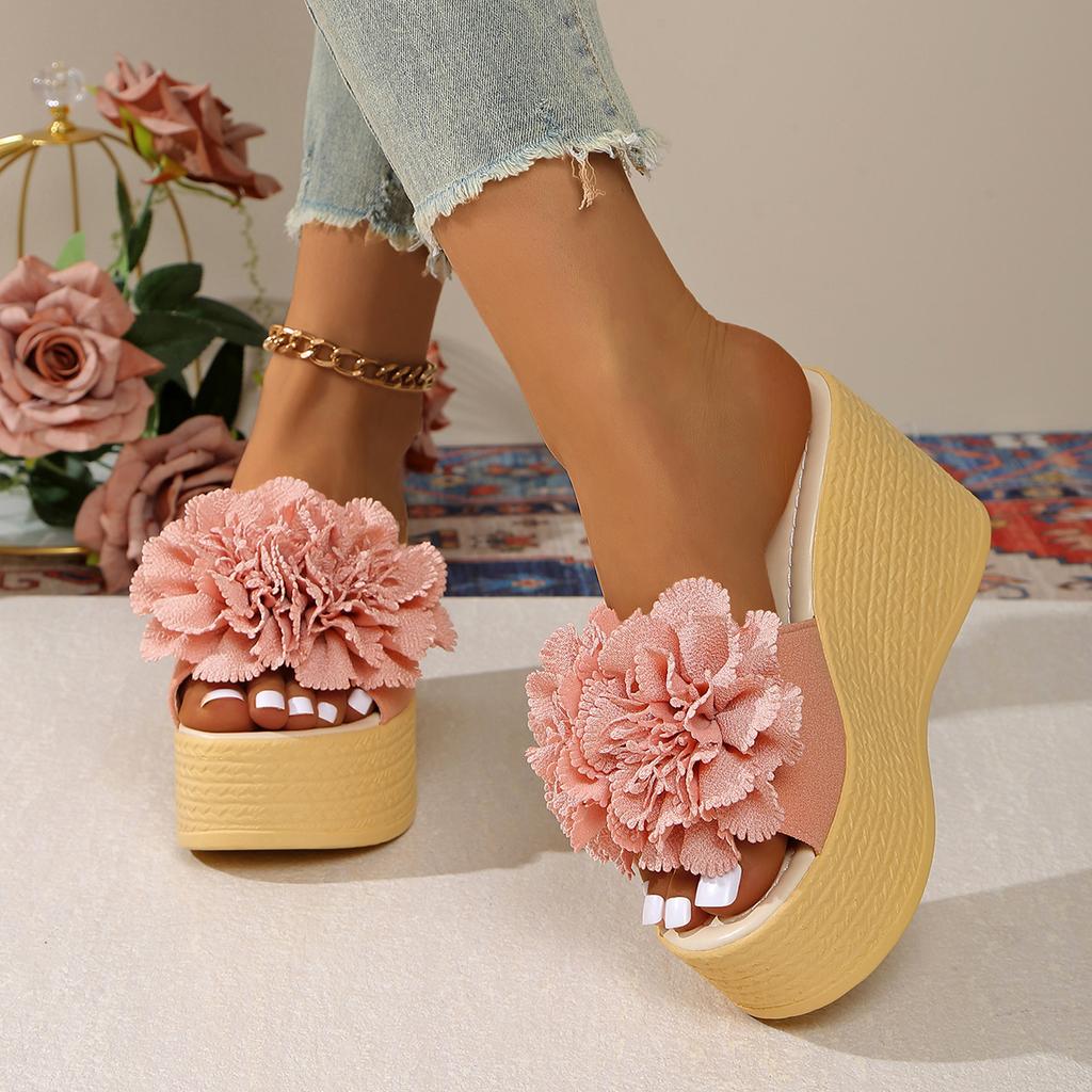 New Wedges Sandals Women Slippers Summer Beach Platform Shoes Flower Slippers Women High Heel Slippers Women Fashion34-43
