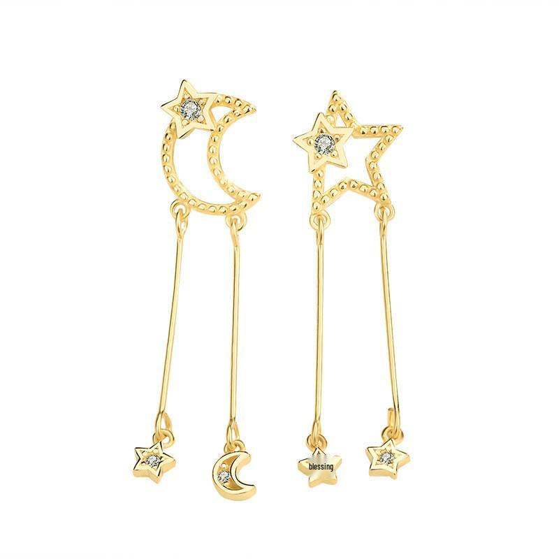 

Серьги-кисточки из стерлингового серебра 925 пробы в виде звезд и луны, асимметричные, для женщин - Высококачественные осенне-зимние украшения для ушей 925 Silver