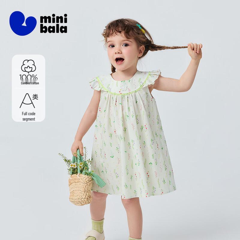 Хлопковое платье для девочек Minibala с цветочным принтом и рукавами-крылышками 90