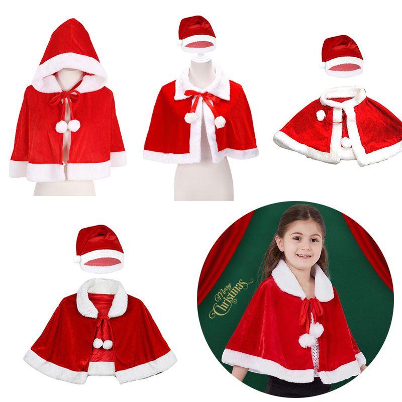 Xmas Red Velvet Santa Claus Hooded Cloak With Hat For Kids Adults