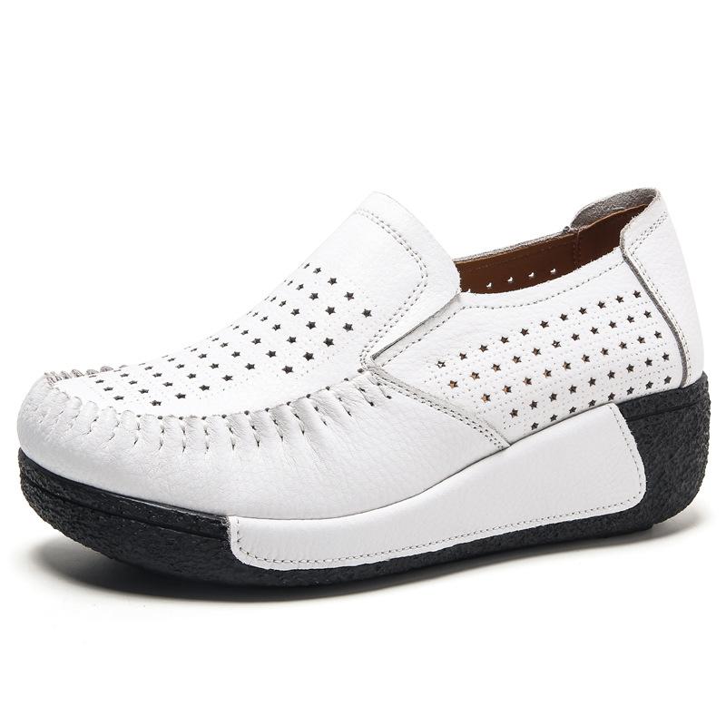Hollow leather rocking shoes women's hole shoes thick-soled one-pedal muffin versatile casual shoes
