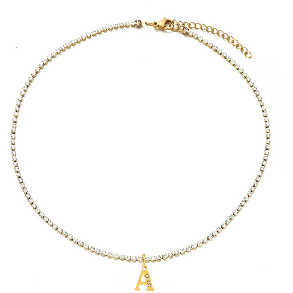 

Punk Clavicle Tennis Chain Initial Letter Pendant Female Gold Color Stainless Steel Choker Neck Chain for Women Jewelry Gift 35cm and 5cm