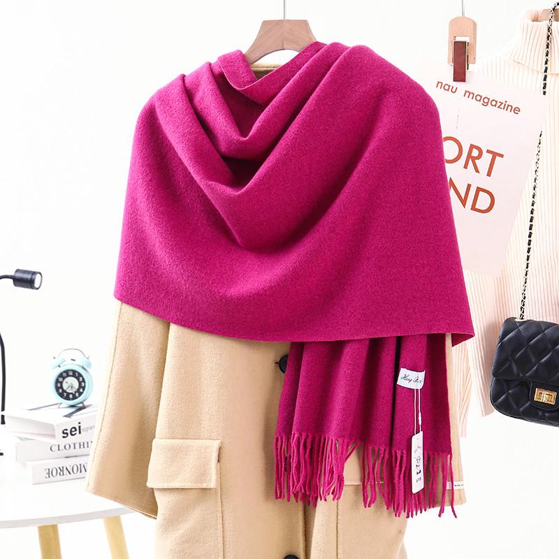 High-End Wool & Cashmere Solid Color Scarf/Shawl: Versatile Korean Style for Women - Autumn/Winter