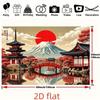 2D Mount Fuji Backdrop, Japanese Temple & Red Bridge Photography Background for Party Decor