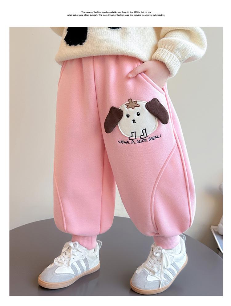 Girls' Cartoon Fleece Sweatpants - Thick, Warm, and Stylish for Autumn/Winter 2025