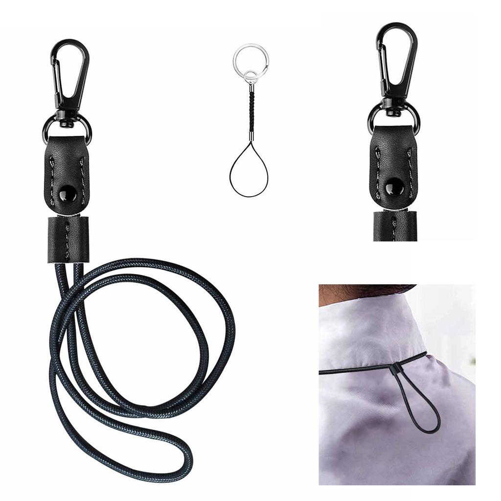 Skórzana smycz z metalowym klipsem Długa smycz na szyję Brelok do kluczy Uchwyt na klucze Regulowane smycze breloki