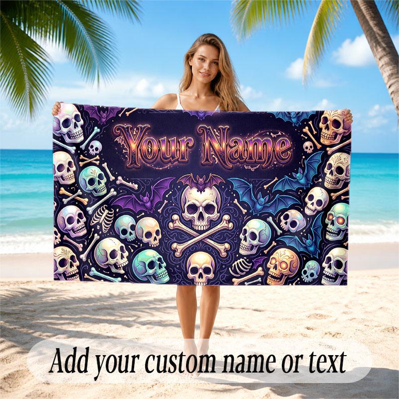 Skull Gothic Theme Soft Beach Towel Personalized Custom Name Text Towel Portable for Beach Pool Travel