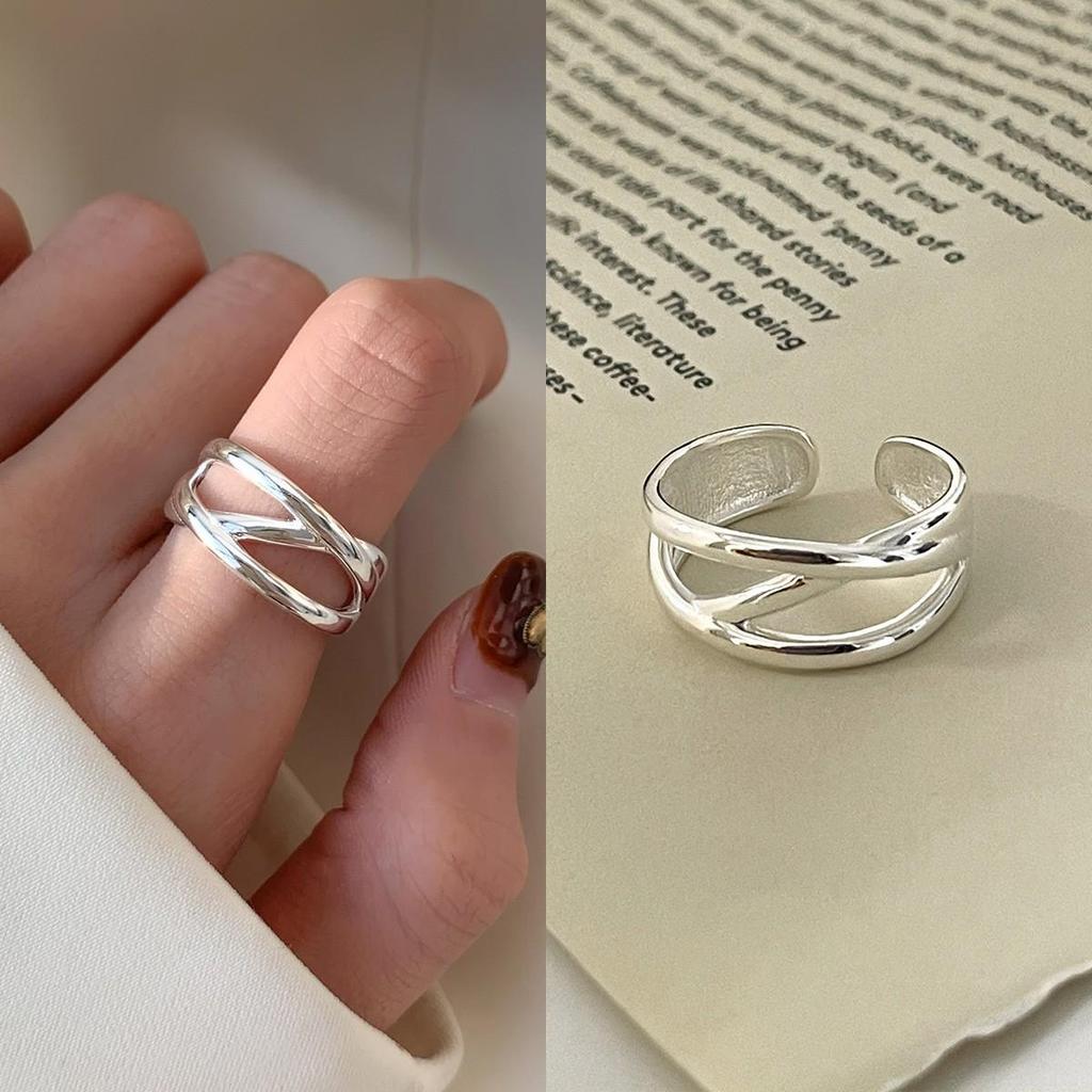 Korean Style S925 Silver-Plated Water Drop Crossover Open Ring – Women's Retro Fashion for Index Finger
