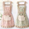 1PC Female Lovely Floral Canvas Apron Kitchen Oilproof Anti Fouling Cooking Apron with Pocket Adjustable Workwear Apron