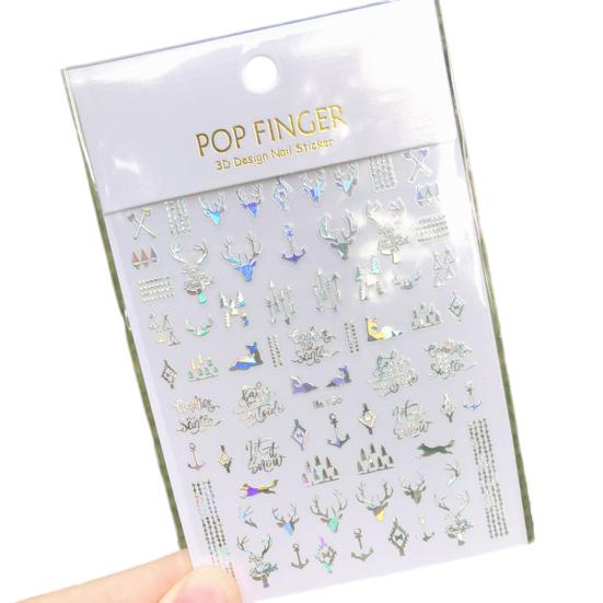 

1 лист наклейки для дизайна ногтей Красота Декоративные Яркие Полезные 3D Эффект Рождественская тема Лось Лебедь Сердце Принадлежности G