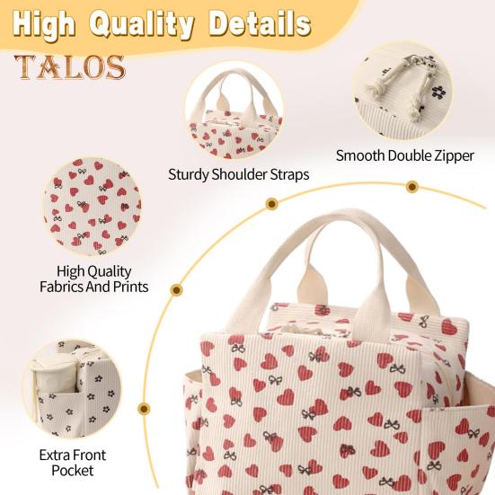 Corduroy Lunch Bag with Handle Waterproof Large Capacity Reusable Insulated Lunch Box Water Bottle Holder with Side Pockets