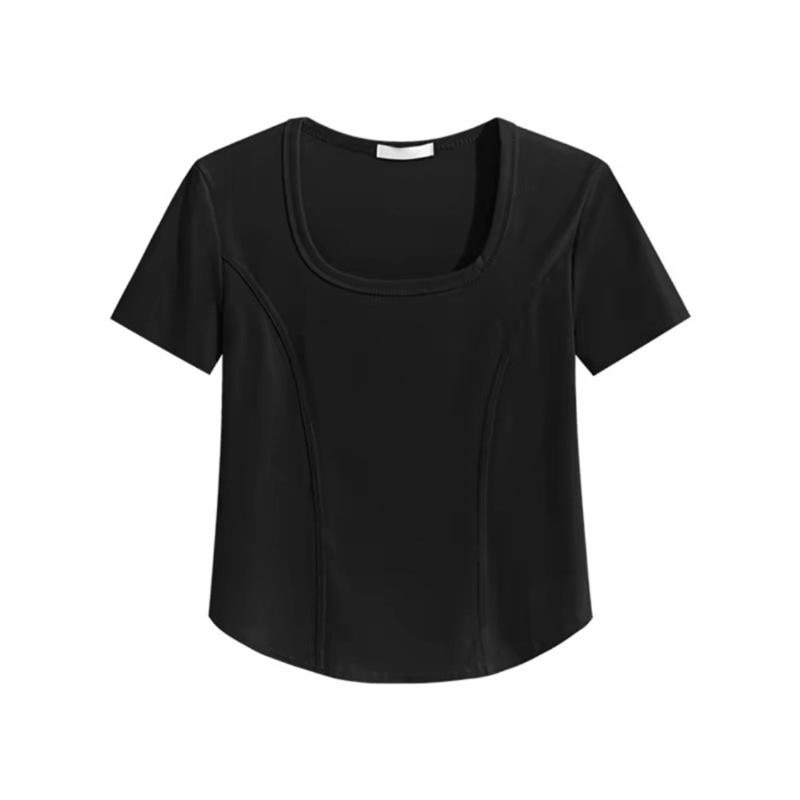 

Square Neck Short Sleeve Cotton T-Shirt S чёрный