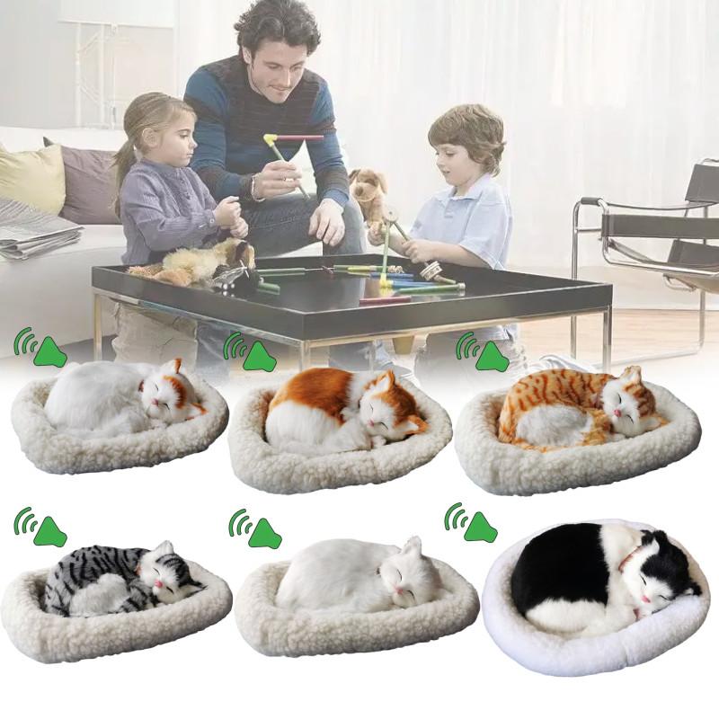 Gato de Peluche Dormilón Realista con Respiración Perro Peludo con Alfombra Decoración Creativa de Animales