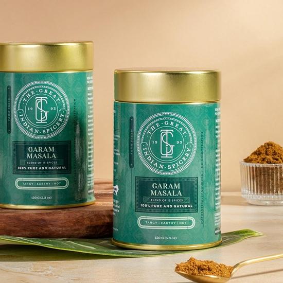 The Great Indian Spicery | Garam Masala - 100gm Tin - Steam Sterilisation, Farm Fresh, Authentic Blend of 15 Spices, Non-Adulterated | Tangy, Earthy