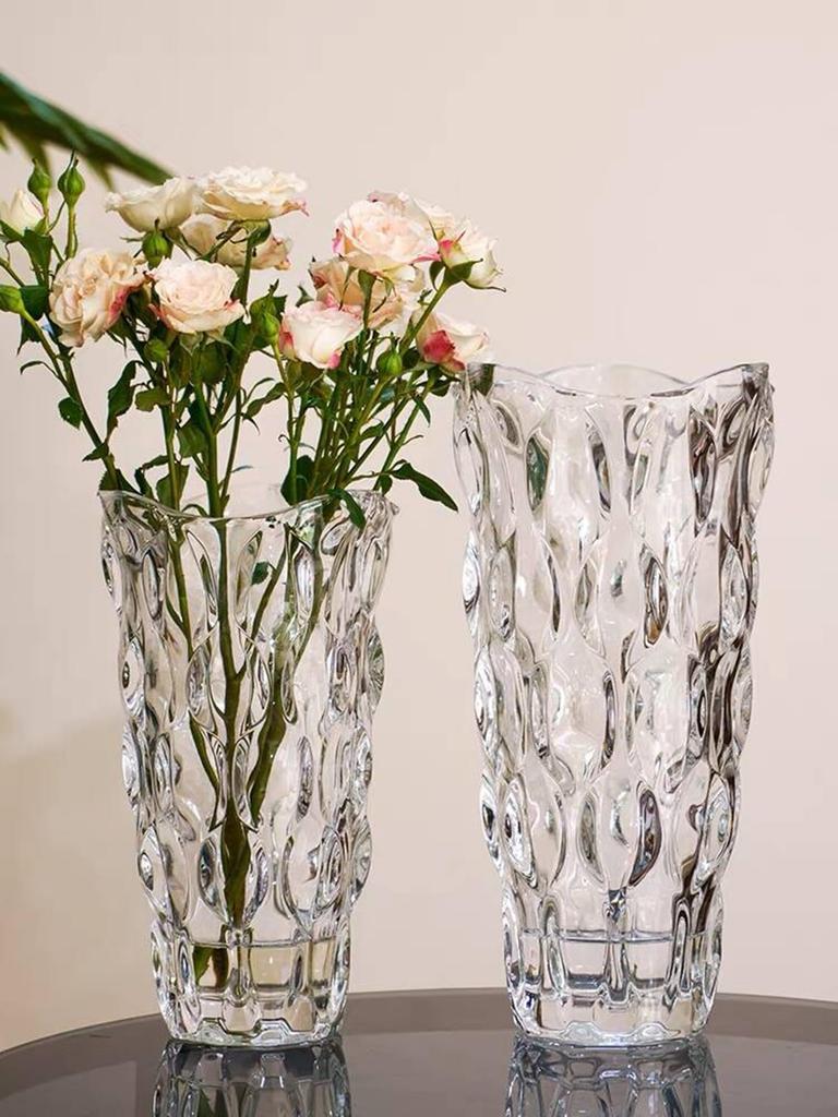 YHOMBES Large, Stylish, Wide-Mouthed Glass Flower Vase (Clear - 25cm)