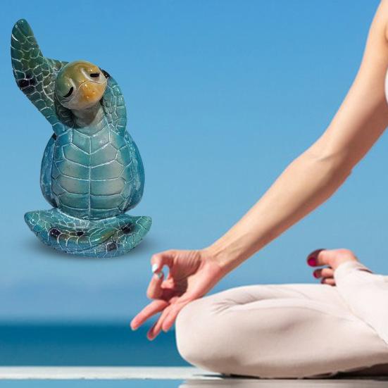 Yoga Meditation Sitting Turtle Figurine Resin Sea Turtle Statue Model Animal Sculpture Ornament Indoor Outdoor Garden Home Office Decoration