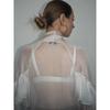 Western Style Fashion Temperament Frill Ribbon Sexy See-through Blouse Top V-Neck Lace Up Shirt