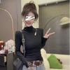 Korean Semi-High Neck Lace Long Sleeve Women's Top - 2025 Autumn/Winter Slimming Brushed Design