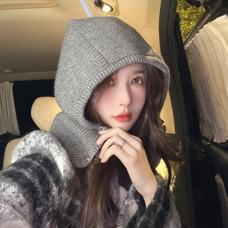 Balaclava Hat Korean Fashion Autumn and Winter Knitted Hat Fashionable Warm Neck Cover Bag Head Hat Wool Hat Neck Protection
