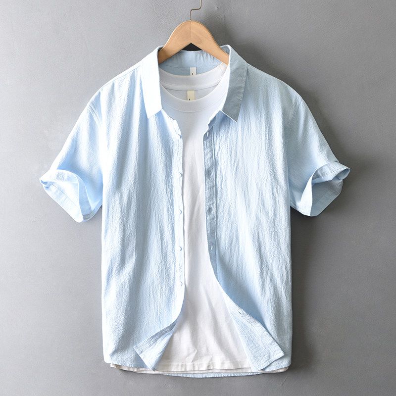 Summer Japan fashion Retro Simple Cotton and Linen Short sleeve Shirts Men's Casual All-matching Top Half Sleeve Linen Shirt Thin