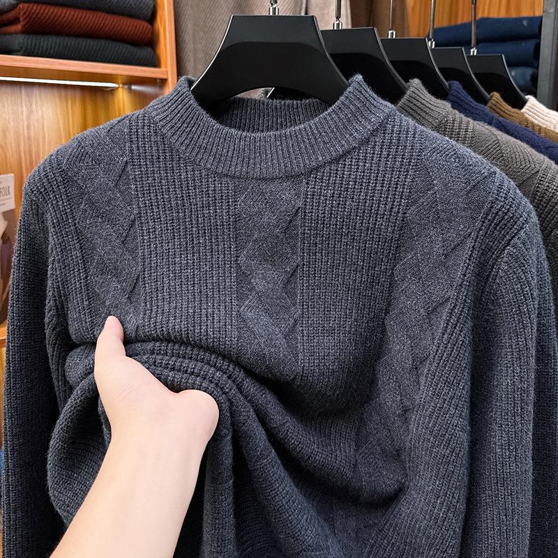 Men s Jacquard Half-High Collar Knit Sweater for Autumn/Winter - Mid-Age Thick, Soft Versatile Base Layer 4XL