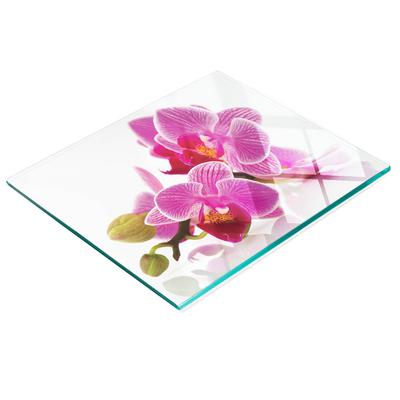 Glass Kitchen Serving Board With Orchid Flowers Graphic 60X52 Cm