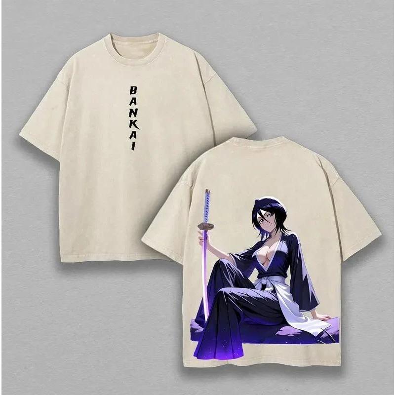Japan Rukia Kuchiki Graphic T Shirt BLEACH Anime Harajuku Washed T-shirt Men Women Clothing Oversized Cotton Short Sleeve Tees
