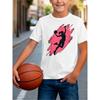 European sizes Boys' Basketball-Themed T-Shirt with Hoop Print & Numbered Jersey - Short Sleeve Round Neck Casual Top Suitable for Summer Wear