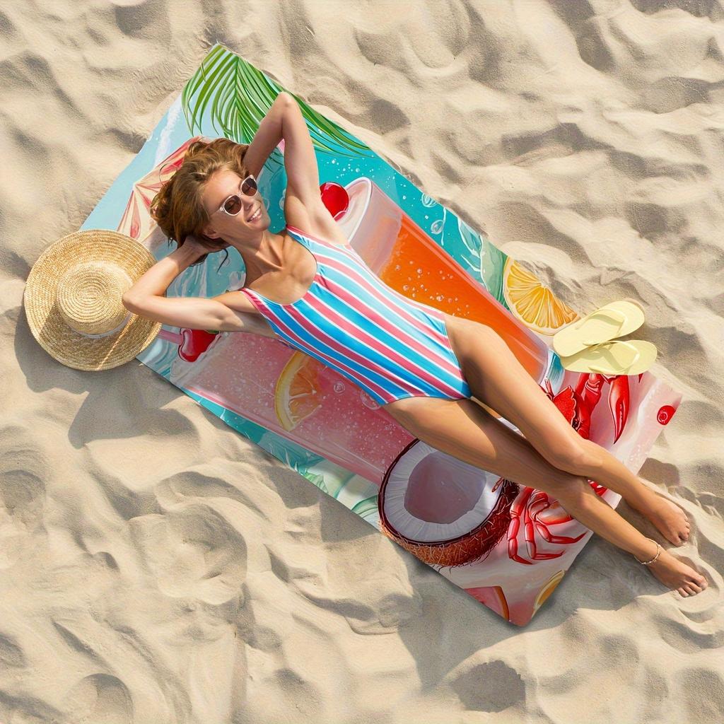 1-Pack Tropical Drink Beach Towel - Quick-Dry Polyester, Lightweight & Comfortable for Surfing, Swimming, Yoga - Vibrant Drink