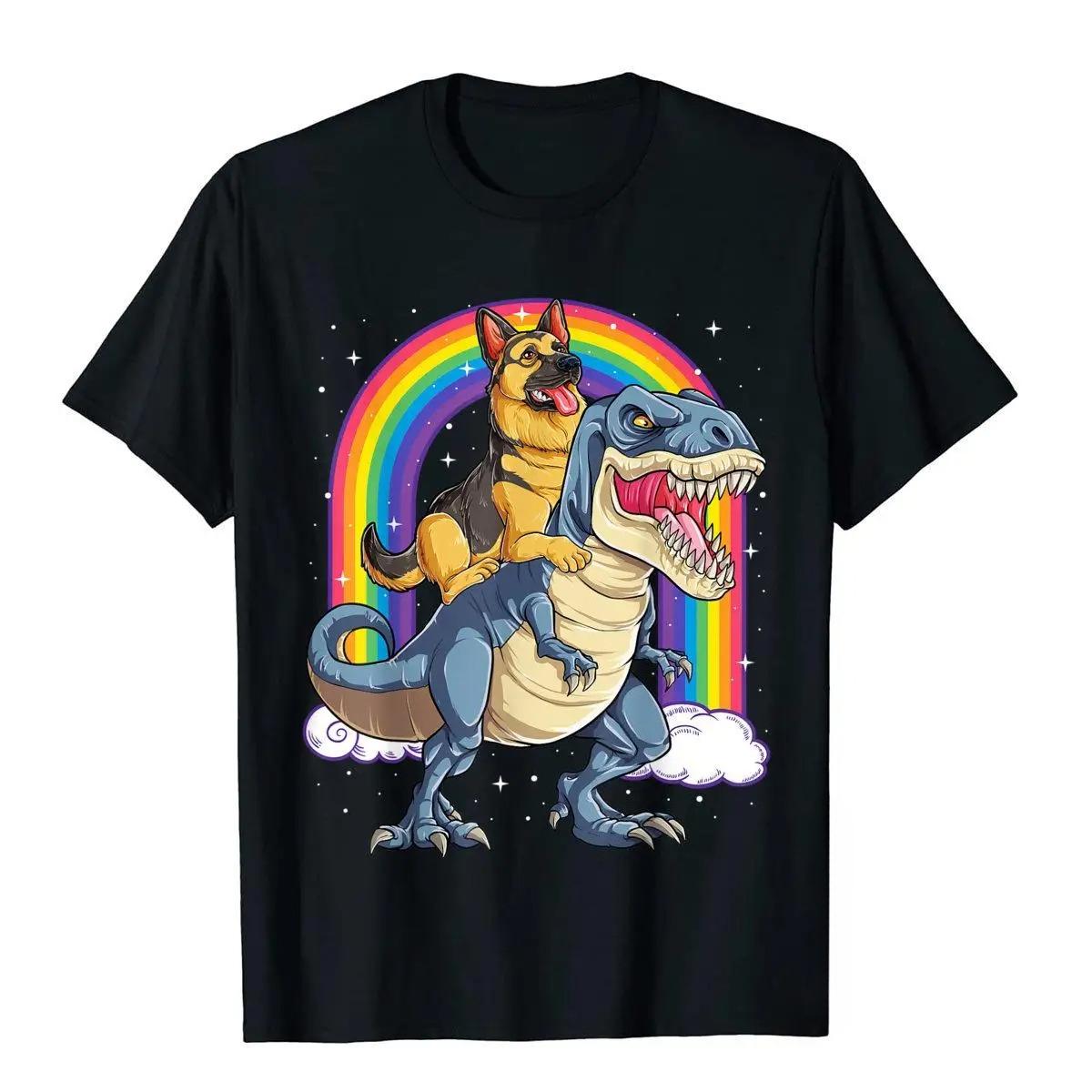 German Shepherd Riding Dinosaur Tyrannosaurus T-shirt Women s Rainbow T-shirt Top T-shirt Fashion T-shirt Women s Clothing Y2K S разноцветный