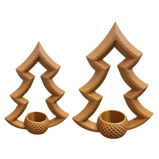 Decorative Table Centerpieces 2Pcs 3D Printed Christmas Tree Candle Holder, Hollow Candlestick Stand for PLA Holiday Decor, Minimalist Holder Festive