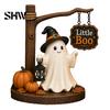 Unique Birthday Gifts for Friends Cute Ghost Figurine with Witch Hat, Resin Halloween Tabletop Decor, Little Office Desk Spooky Decor Boo Statue Fall