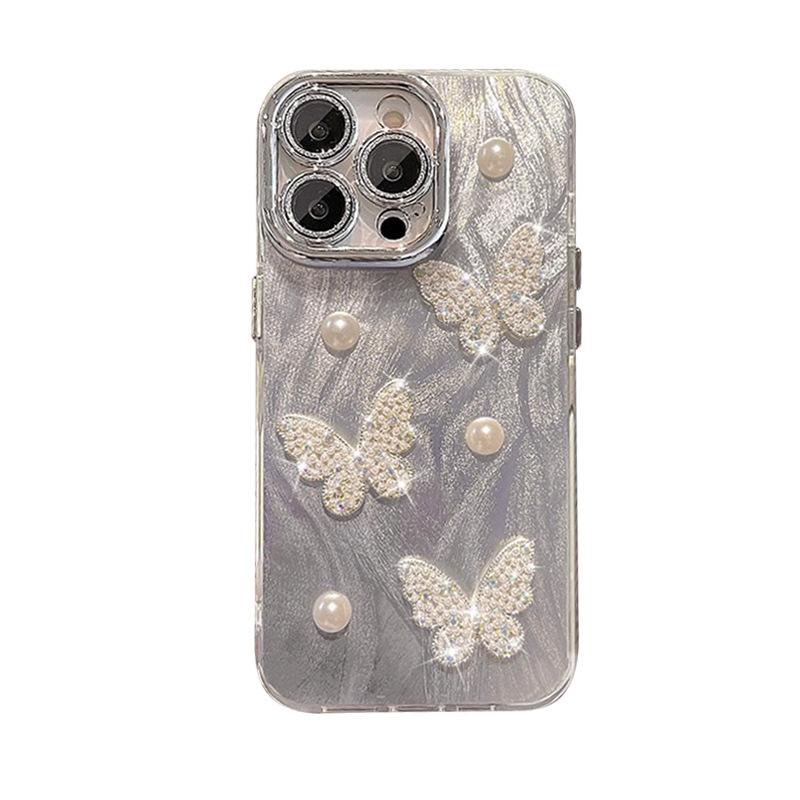 Pearl Butterfly Silver Gray Mobile Phone Case for IPhone16pro Lens All-inclusive Anti-fall for Apple 17AIr High-end