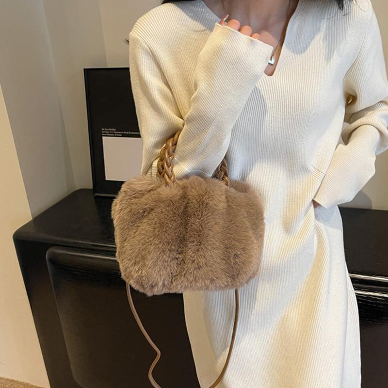 Women's Plush Soft Cloud Handheld Bag Drawstring Shoulder Bag Versatile Solid Color Temperament Crossbody Bag