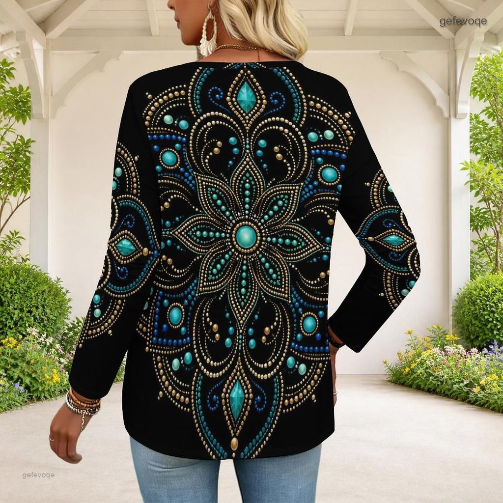 Women S Plus Size Front Zip Round Neck Long Sleeve Colorful Printed T Shirt