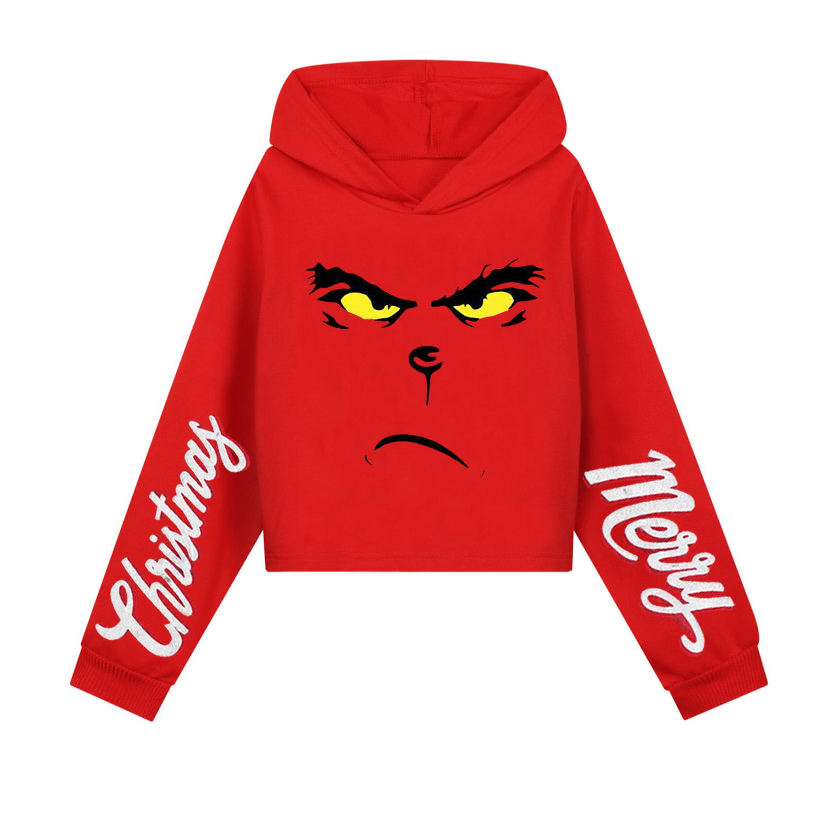 

Детская повседневная модная толстовка с капюшоном и длинными рукавами с рождественским принтом (Без шнурка) 140 красный