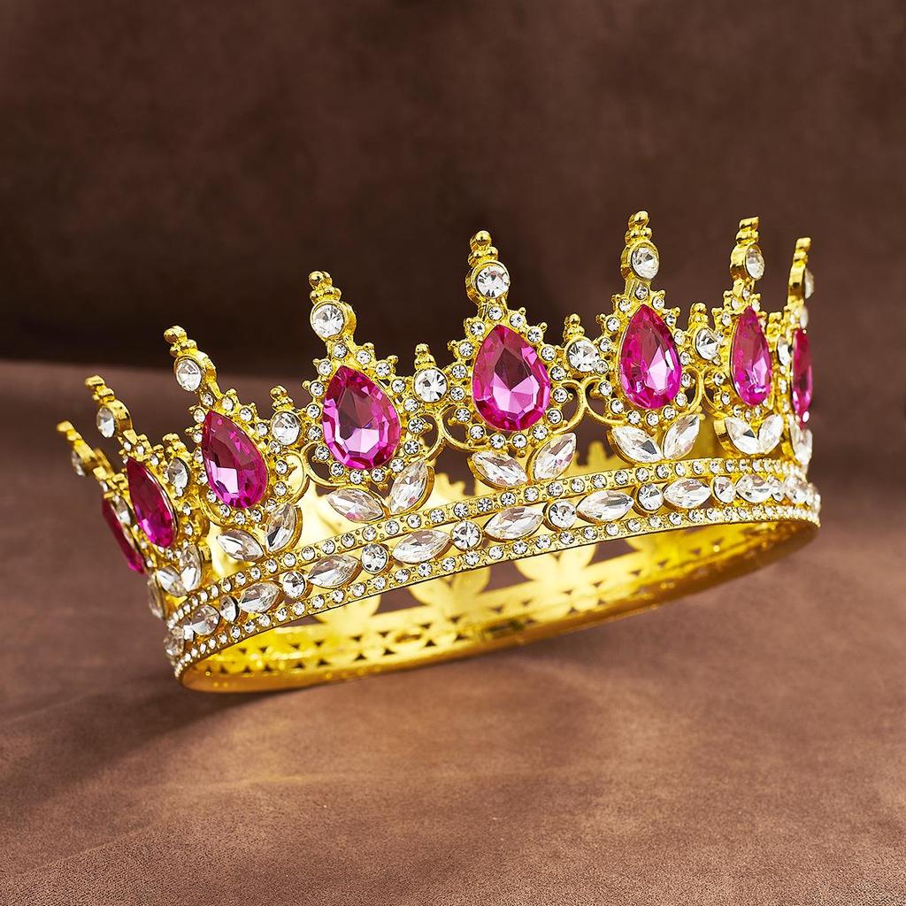European Baroque Rhinestone King Crown Tiara Hairpiece