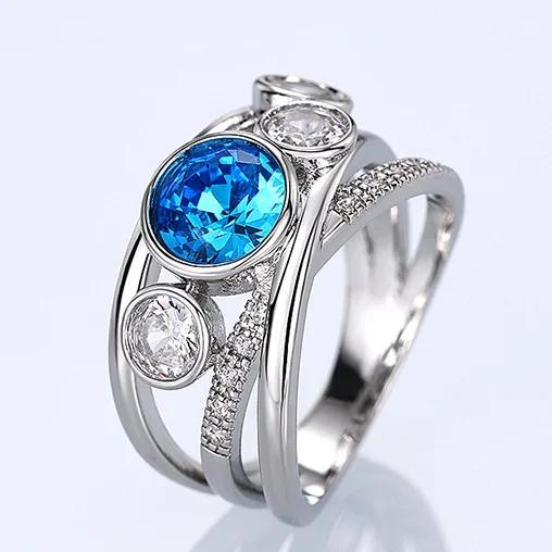 Bridal Wedding Love Water Drop Shining Design French Romantic Horse Eye Blue Zircon Ring Trendy Elegant Jewelry