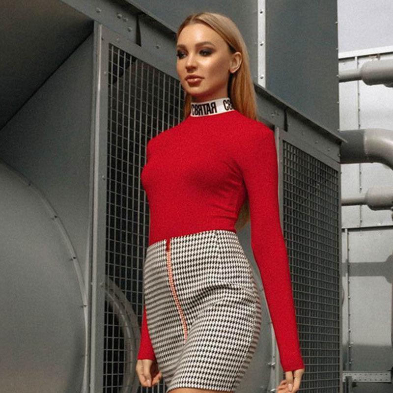 Womens Wrap Over Plunge Letter Turtle Neck Bodysuit Long Sleeve Leotard Plain Stretch Bodysuit