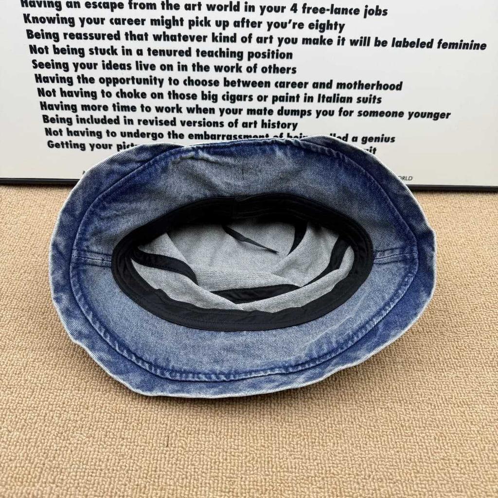 American Retro Denim Bucket Hat Old Washed Metal Label Adjustable Daily Versatile Sunshade Basin Hat Foldable