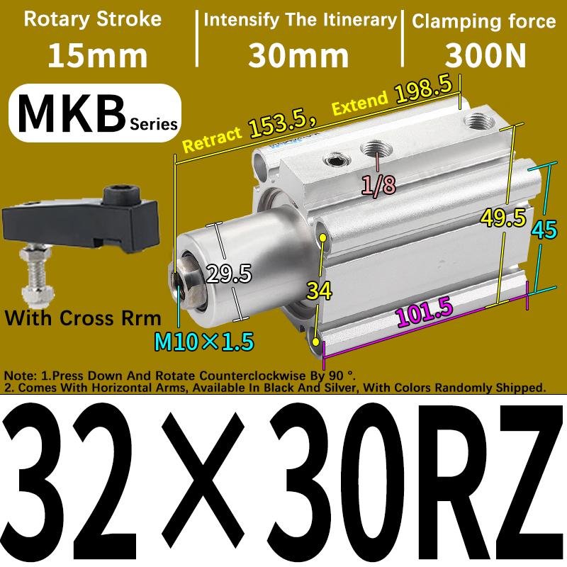 90 Degrees Angle Cylinder Clamping Bore 32mm 40mm Pneumatic Air Cylinders MKB25/32-10R/20L/30R Swings Back