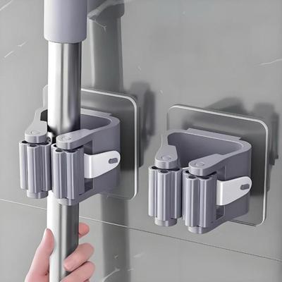 2PCS Modern Wall Mounted Mop and Broom Rack - No Drilling Required, Durable Plastic Storage Hooks
