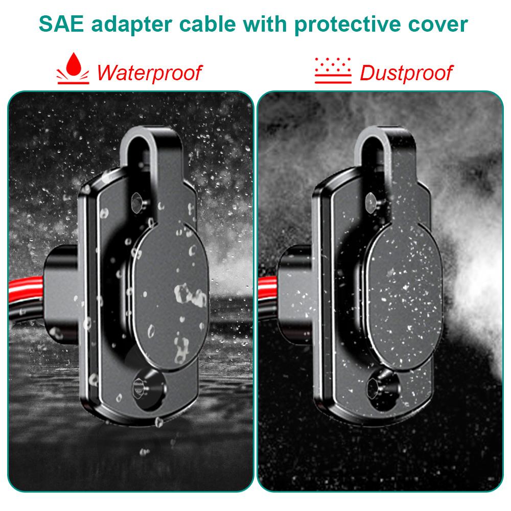 12AWG SAE Quick Connector Harness Adapter Waterproof SAE Extension Cord Sidewall Port for Solar Panel Generator Battery Charger