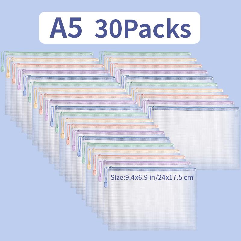 5/10/20/30PCS Mesh Zipper Bags Puzzle Bags With Zipper For Classrooms A4 A5 Chessboard Game Storage And School Office Supplies
