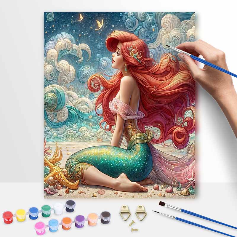 Little Mermaid Oil Painting Kit, Home Decor Handmade Gift, Fantasy Ocean Wall Art, Artistic DIY Craft, Vivid Color Wall Decoration
