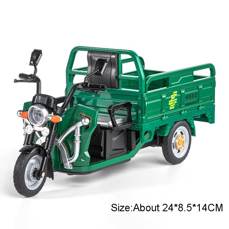1:12 Skala Legierung Dreirad Motorrad Modellauto Spielzeug Simulation Posttransport Fahrzeug Modelle Kinder Sound Licht Geschenke